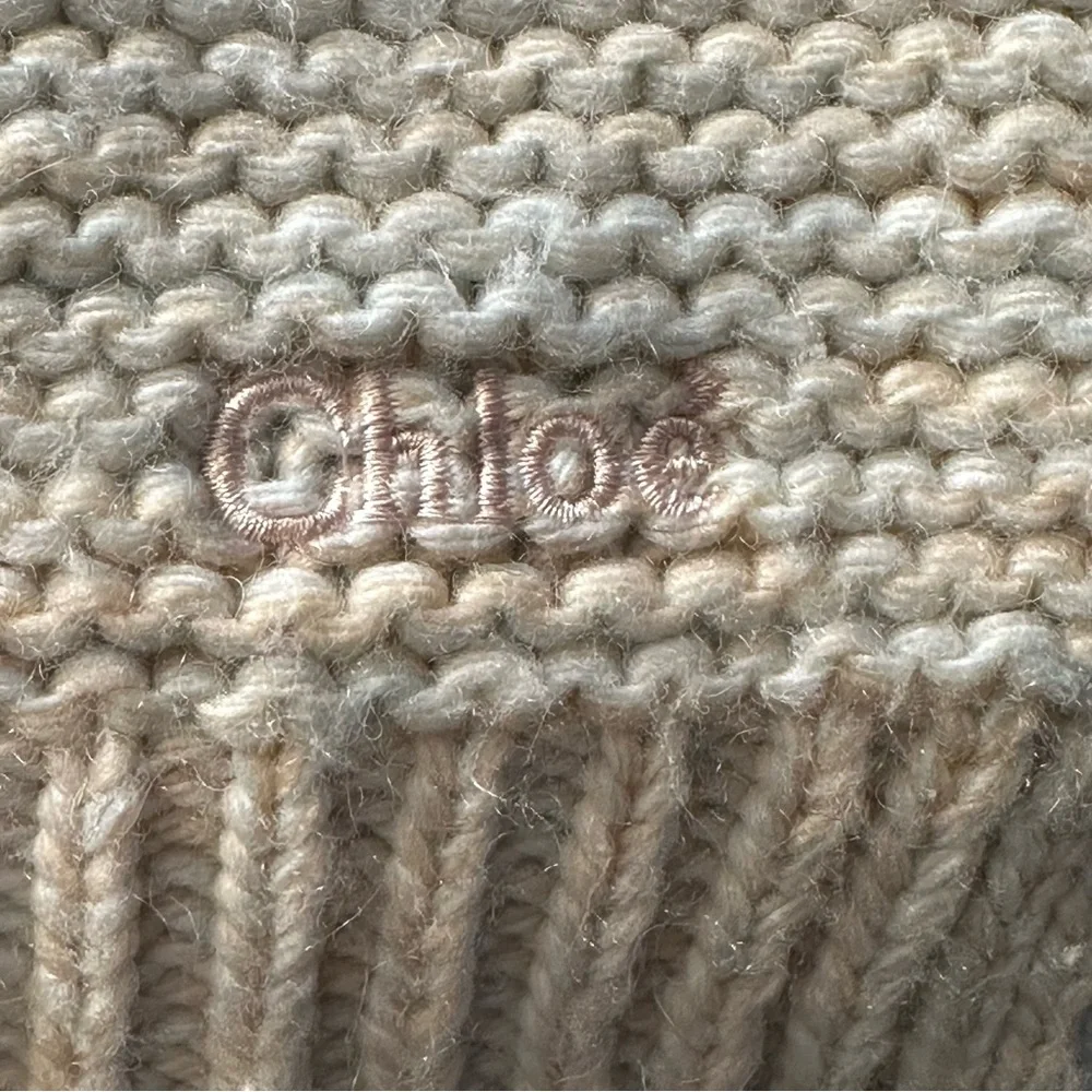 Chloé Beige Wool Knit Sweater with Fringe Accent